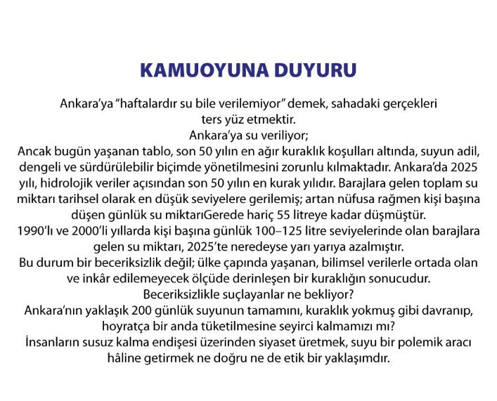 ABB'den 'Ankara'ya haftalardır su verilemiyor' eleştirilerine yanıt!