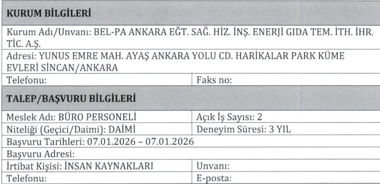 ABB BEL-PA Ankara 40 yaş altı eğitmen ve büro personeli alacak - Resim : 2