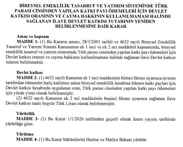 Resmi Gazete'de yayımlandı! BES'te devlet katkısı düşürüldü!