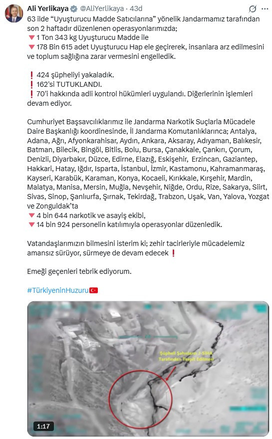 Ankara dahil 63 ilde düzenlenen yasaklı madde operasyonlarda 162 kişi tutuklandı