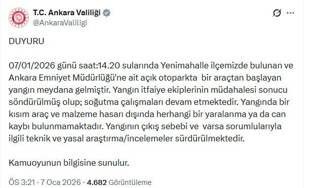 Ankara Valiliği'nden Yenimahalle'deki patlamaya ilişkin açıklama