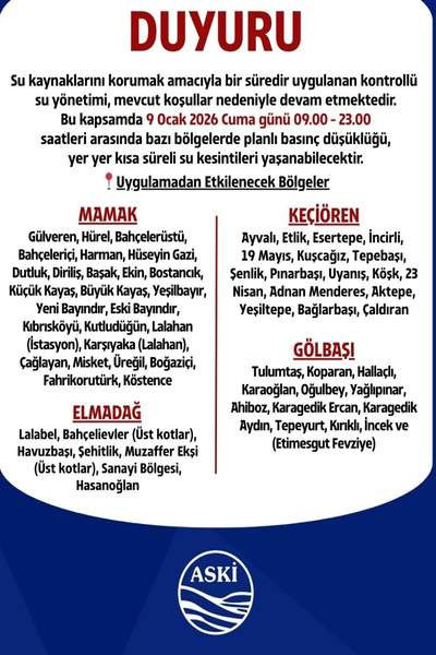 ASKİ'den 9 Ocak Cuma günü için su kesintisi duyurusu - Resim : 2