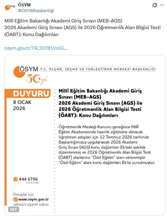 AGS ve ÖABT sınavlarının konu dağılımları belli oldu