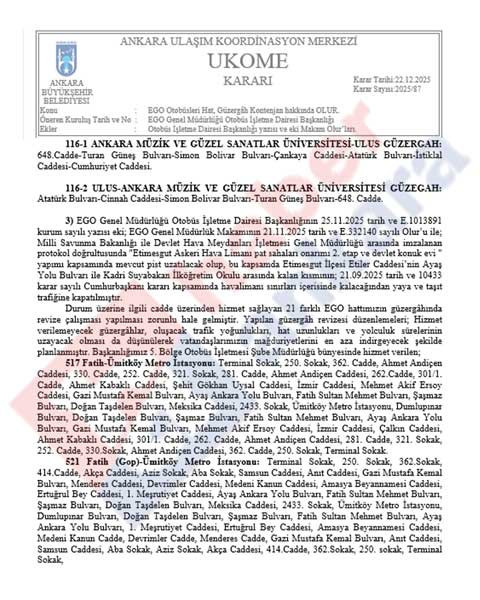 EGO’dan Ankara’da toplu taşıma düzenlemesi: Çok sayıda otobüs hattı güzergahı değişti, yeni hat tahsisleri yapıldı - Resim : 2