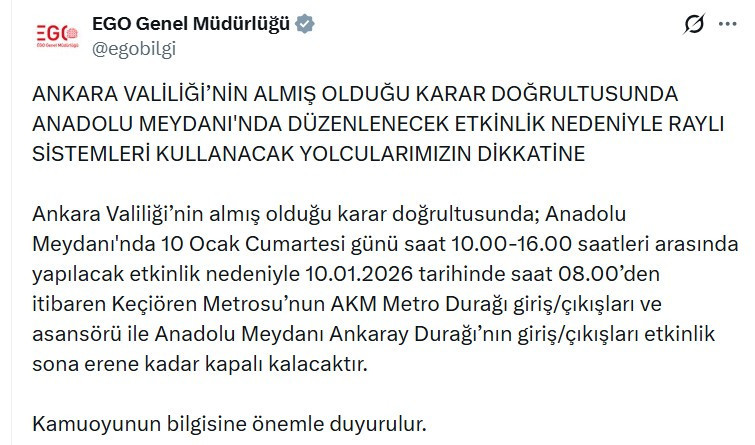 EGO'dan raylı sistemleri kullanacak Ankaralılara uyarı