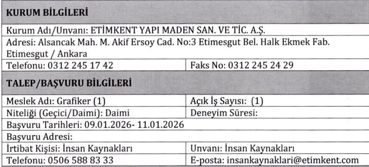 Etimkent daimi grafiker alımı yapacak