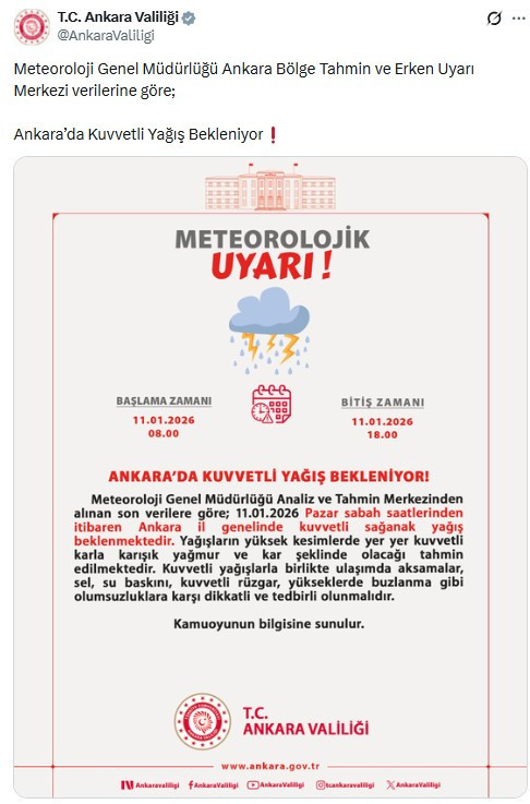 Ankara'da yarın bu saatler arasında kuvvetli sağanak yağış bekleniyor!