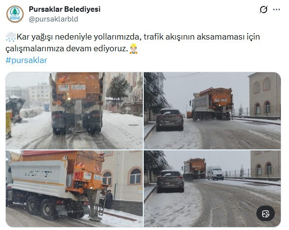 Pursaklar Belediyesi ekiplerinden karla mücadele seferberliği
