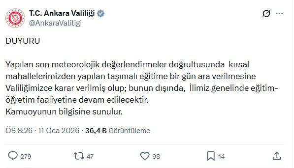 Ankara Valiliği'nden son dakika kar tatili kararı!