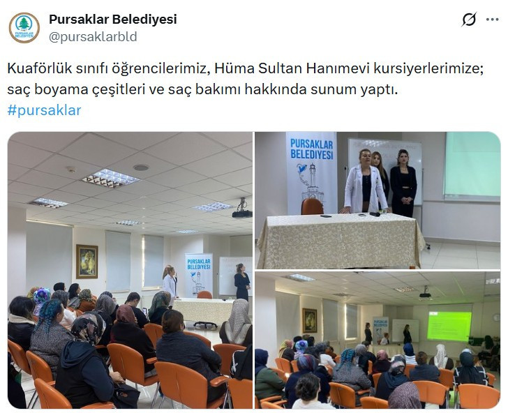 Pursaklar Belediyesi Hüma Sultan Hanımevinde kursiyerlere saç bakımı sunumu