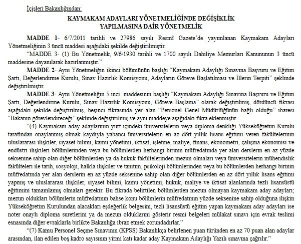 Kaymakamlık sınavına KPSS 70 puan ve yüksek lisans şartı getirildi