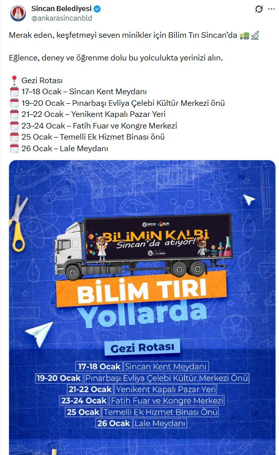 Bilimin kalbi 17-26 Ocak arasında Sincan'da atacak!