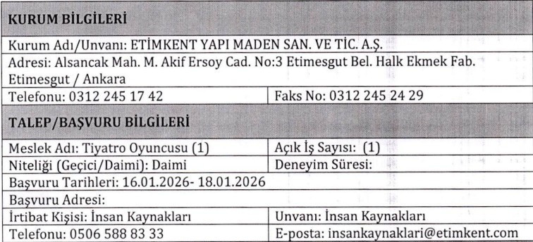 Etimesgut'ta kamu kurumuna tiyatro oyuncusu alımı yapılacak!