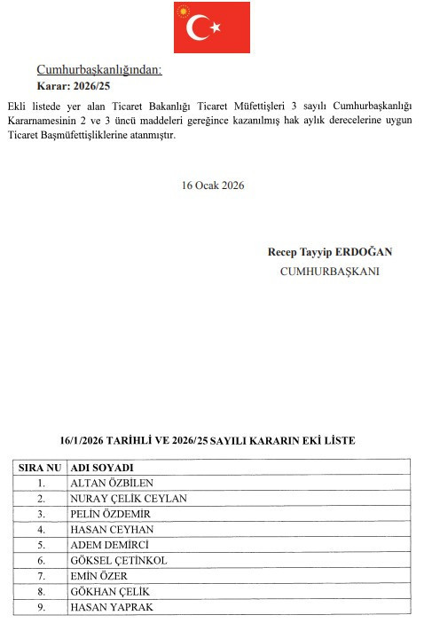 17 Ocak tarihli Atama Kararnamesi yayımlandı! Cumhurbaşkanı Erdoğan'dan kritik görevden alma ve atama kararı - Resim : 9