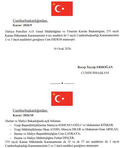 17 Ocak tarihli Atama Kararnamesi yayımlandı! Cumhurbaşkanı Erdoğan'dan kritik görevden alma ve atama kararı - Resim : 2