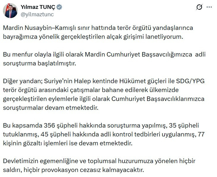 Sınır hattında Türk bayrağına yönelik saldırı hakkında soruşturma başlatıldı