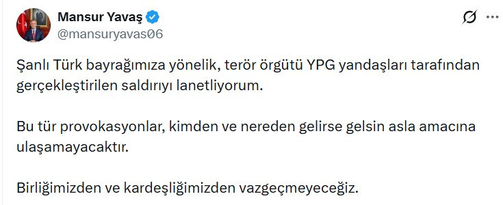 Mansur Yavaş bir açıklama yaparak Türk bayrağına saldırıya tepki gösterdi