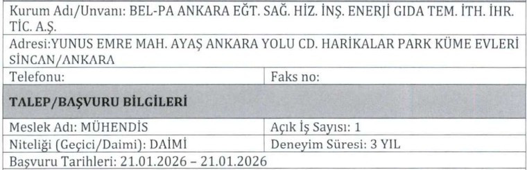 BEL-PA Ankara mühendis, eğitmen, büro personeli ve sosyal hizmet uzmanı alacak!