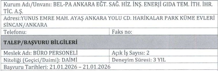 BEL-PA Ankara mühendis, eğitmen, büro personeli ve sosyal hizmet uzmanı alacak! - Resim : 3