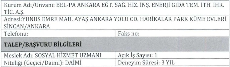 BEL-PA Ankara mühendis, eğitmen, büro personeli ve sosyal hizmet uzmanı alacak! - Resim : 4