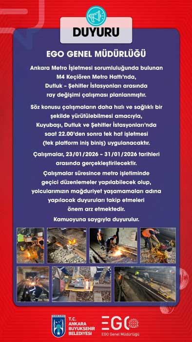 Keçiören metrosunu kullanan Ankaralılar dikkat: EGO duyurdu ray değişimi çalışması yapılacak!