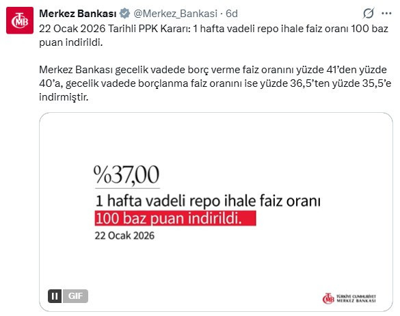 Altın, dolar, borsa bu kararı bekliyordu: Merkez Bankası Ocak 2026 faiz kararı açıklandı!