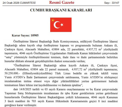 Cumhurbaşkanı Erdoğan imzaladı: Ankara'da milyonluk özelleştirme kararları!