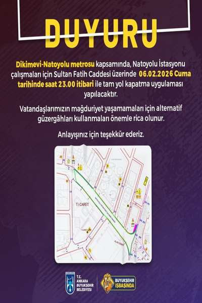 ABB, Sultan Fatih Caddesi üzerinde tam yol kapatma uygulaması yapılacağını duyurdu