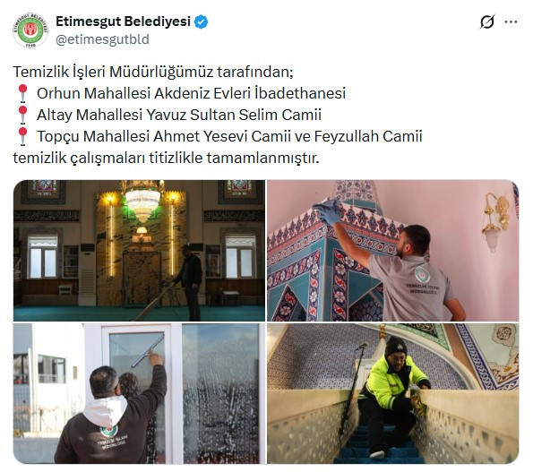 Etimesgut Belediyesi ekiplerinden kapsamlı cami temizliği!
