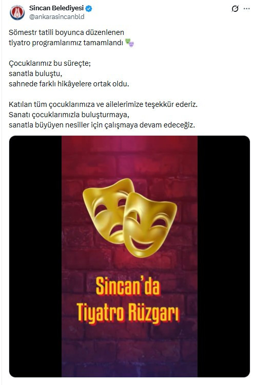 Sincan Belediyesinin sömestr tatili için düzenlediği tiyatro programı sona erdi