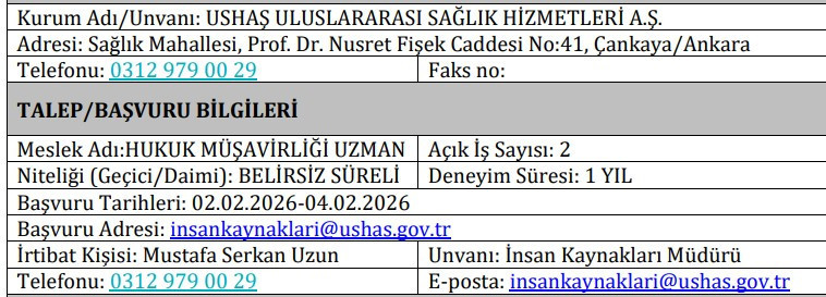 Sağlık Bakanlığı USHAŞ Ankara'da hukuk fakültesi mezunu personel alacak