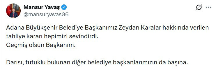 Mansur Yavaş'tan tahliye edilen Zeydan Karalar hakkında açıklama