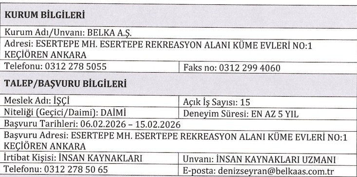 Ankara'da kamu şirketine KPSS'siz 15 işçi alımı yapılacak!