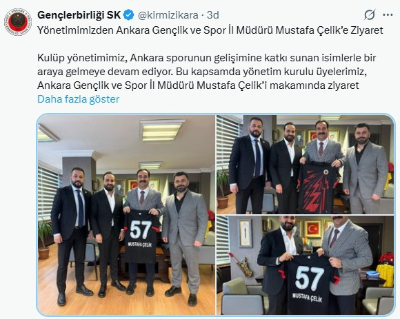Gençlerbirliği yönetiminden Ankara Gençlik ve Spor İl Müdürü Mustafa Çelik’e ziyaret