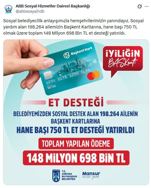 ABB, 198.264 aileye et desteği ödemesini yatırdı!