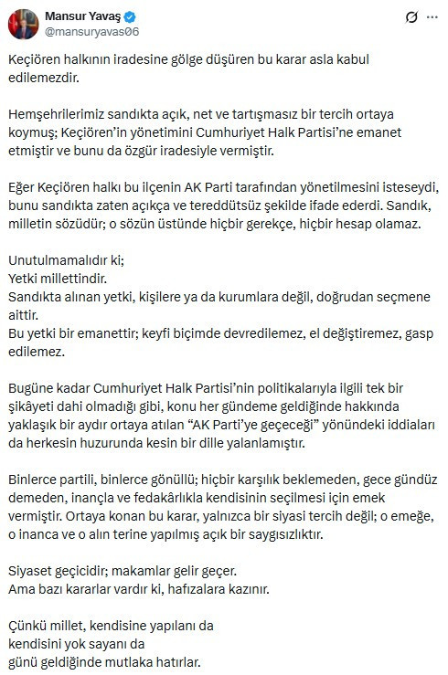 Mansur Yavaş'tan Mesut Özarslan'ın istifası hakkında açıklama