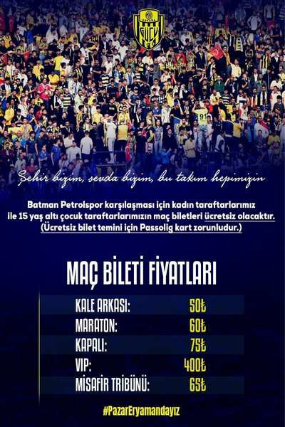 MKE Ankaragücü – Batman Petrolspor karşılaşmasının maç biletleri satışa çıkıyor