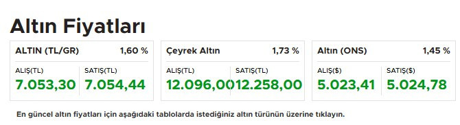 Altın fiyatları yeni haftaya yükselişle başladı