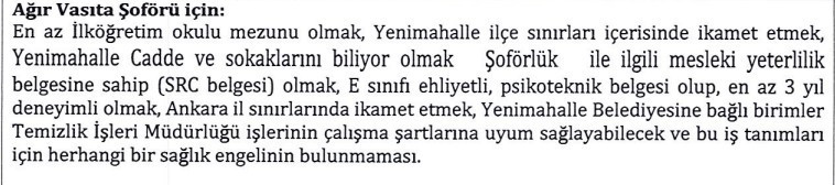 Yenimahalle Belediyesinin şirketine aşçı, veteriner, şoför alınacak! - Resim : 3