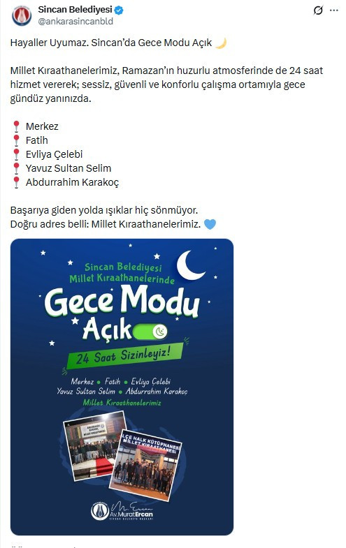 Sincan'da 5 Millet Kıraathanesi ramazanda da 24 saat açık olacak