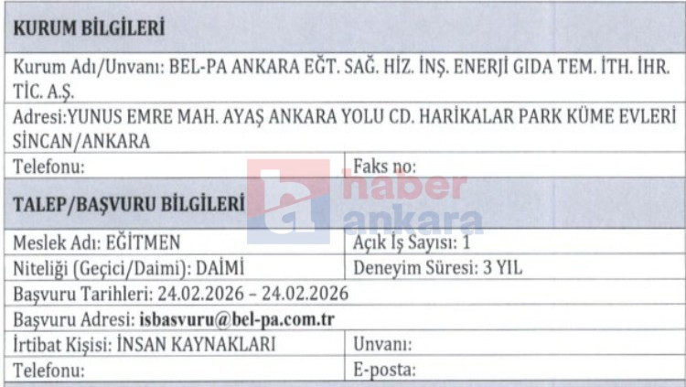 Bel-Pa Ankara daimi eğitmen alımı yapacağını duyurdu!