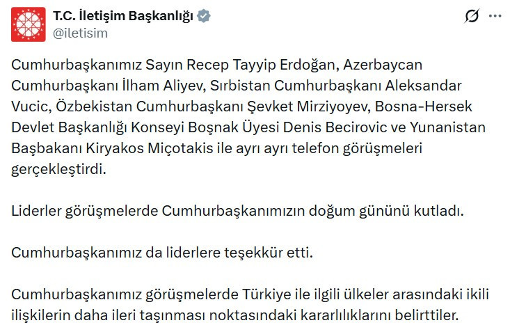 Dünya liderleri, Cumhurbaşkanı Erdoğan'ın doğum gününü tebrik ettiler