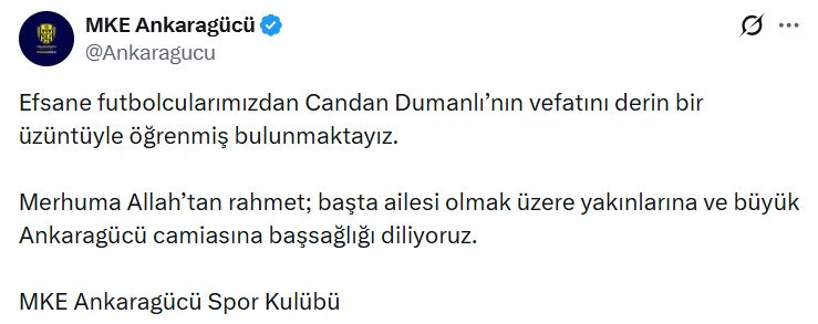 MKE Ankaragücü bir efsanesini daha kaybetti