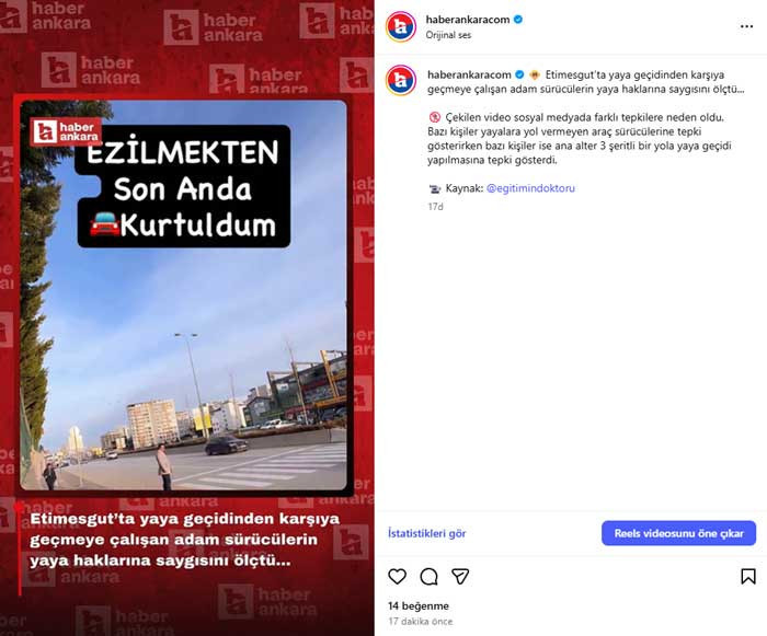 Etimesgut'ta karşıya geçmeye çalışan yaya zor anlar yaşadı