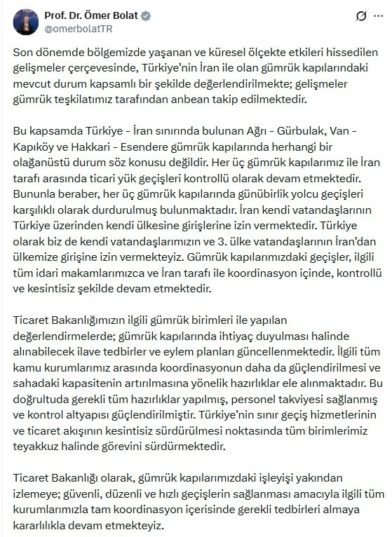 Türkiye-İran sınırındaki gümrük kapılarında yeni karar!