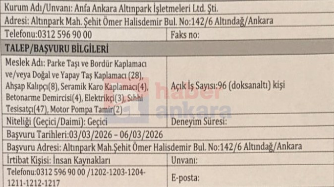 Anfa Ankara sınavsız 96 geçici işçi alımı yapacak!