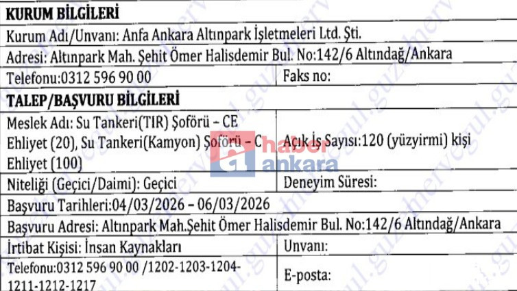 ANFA Ankara 120 geçici şoför alımı yapacak!