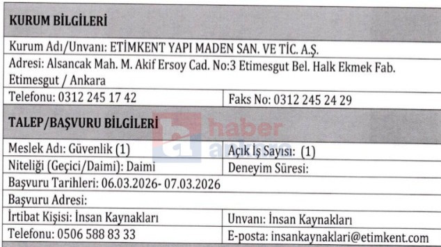 Etimesgut'ta daimi güvenlik görevlisi alınacak!