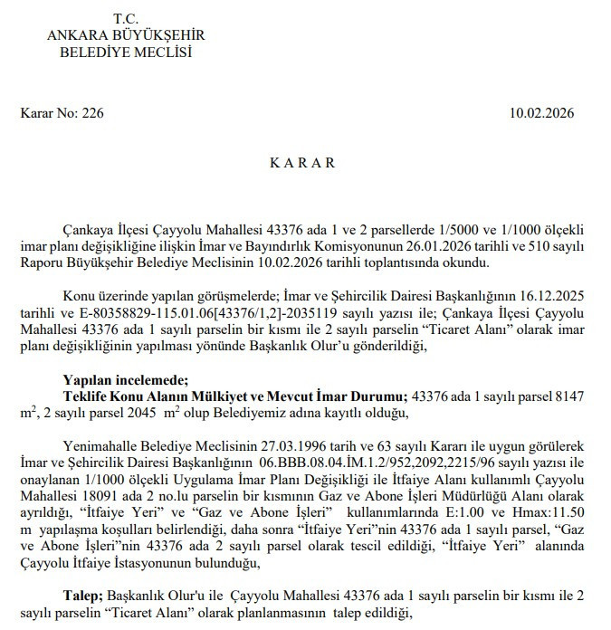 Çankaya, Mamak, Etimesgut, Yenimahalle! Ankara Büyükşehir Belediyesi'nden imar planı değişikliği