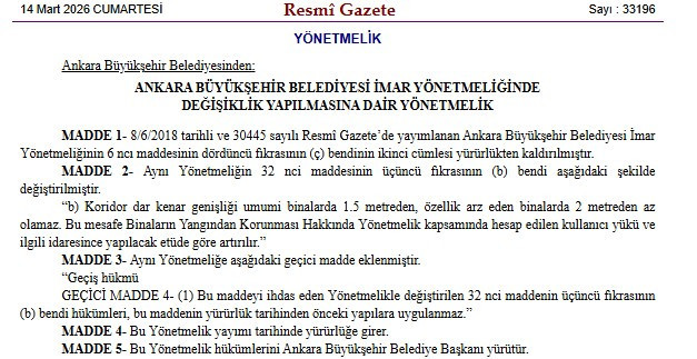 Resmi Gazete'de yayımlandı: ABB imar yönetmeliği değişti, Ankara'da binalara yeni düzenleme!